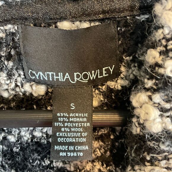 Cynthia Rowley Wrap Sweater Blazer Sz S Black White Mohair Wool Blend Fringe T1 - Picture 11 of 12